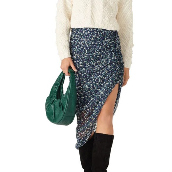 RTR Sz 0 Xs Ari Printed Veronica Beard Floral Silk Skirt Asymmetrical Navy/Sage - Picture 1 of 8